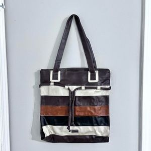 Colombia Vintage Brown Leather Striped Shoulder Bag